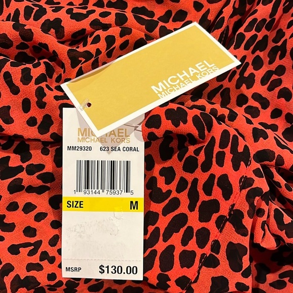 🆕 Michael Kors Women’s Animal Print Sheer Swimsuit Cover Up Sea Coral Size M - Picture 3 of 10